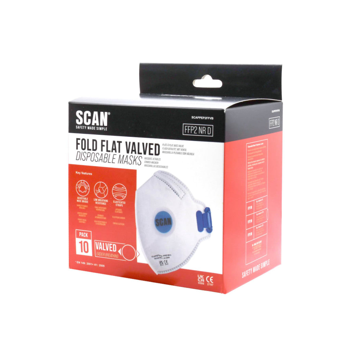 Scan Fold Flat Disposable Mask Valved FP2 Protection (Pack 10) SCAPPEP2FFVB