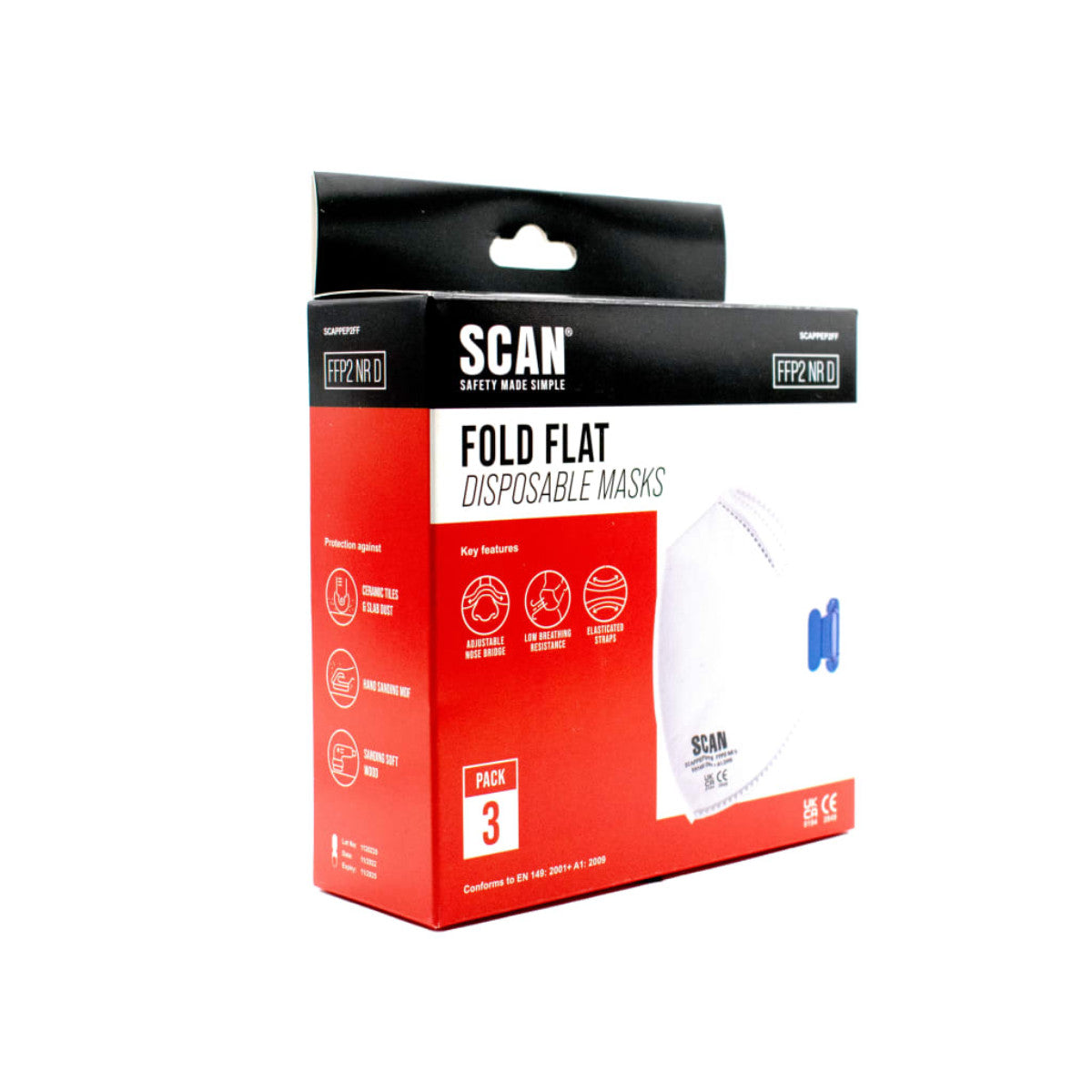 Scan Fold Flat Disposable Mask FFP2 Protection (Pack 3) SCAPPEP2FF