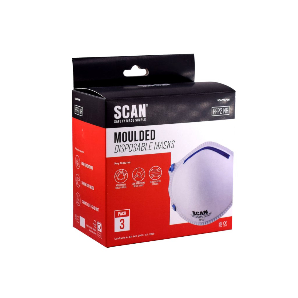 Scan Moulded Disposable Mask FFP2 Protection (Pack 3) SCAPPEP2M