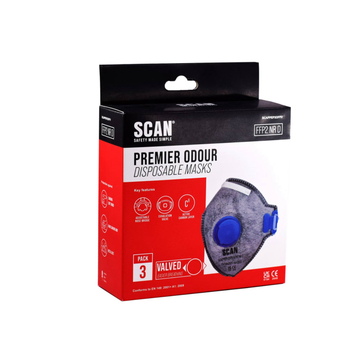 Scan Fold Flat Disposable Odour Mask Valved FFP2 Protection (Pack 3) SCAPPEP2OFFV
