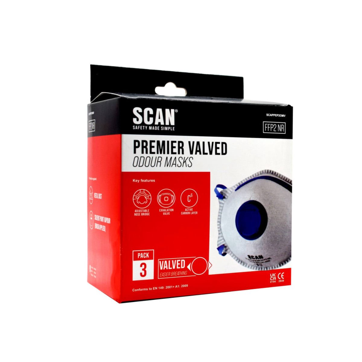 Scan Moulded Disposable Odour Mask Valved FFP2 Protection (Pack 3) SCAPPEP2OMV