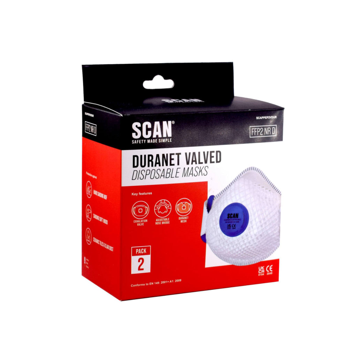 Scan Moulded Duranet Disposable Mask FFP2 (Pack of 2) SCAPPEP2VDUR
