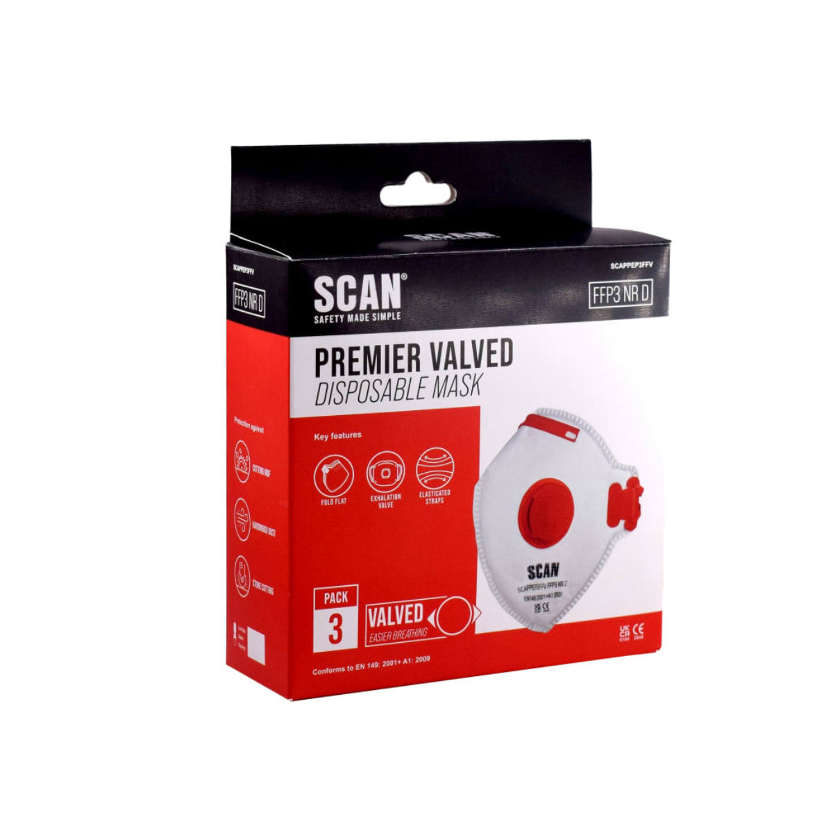 Scan Fold Flat Disposable Valved Disposable Mask FFP3 Protection (Pack 3) SCAPPEP3FFV