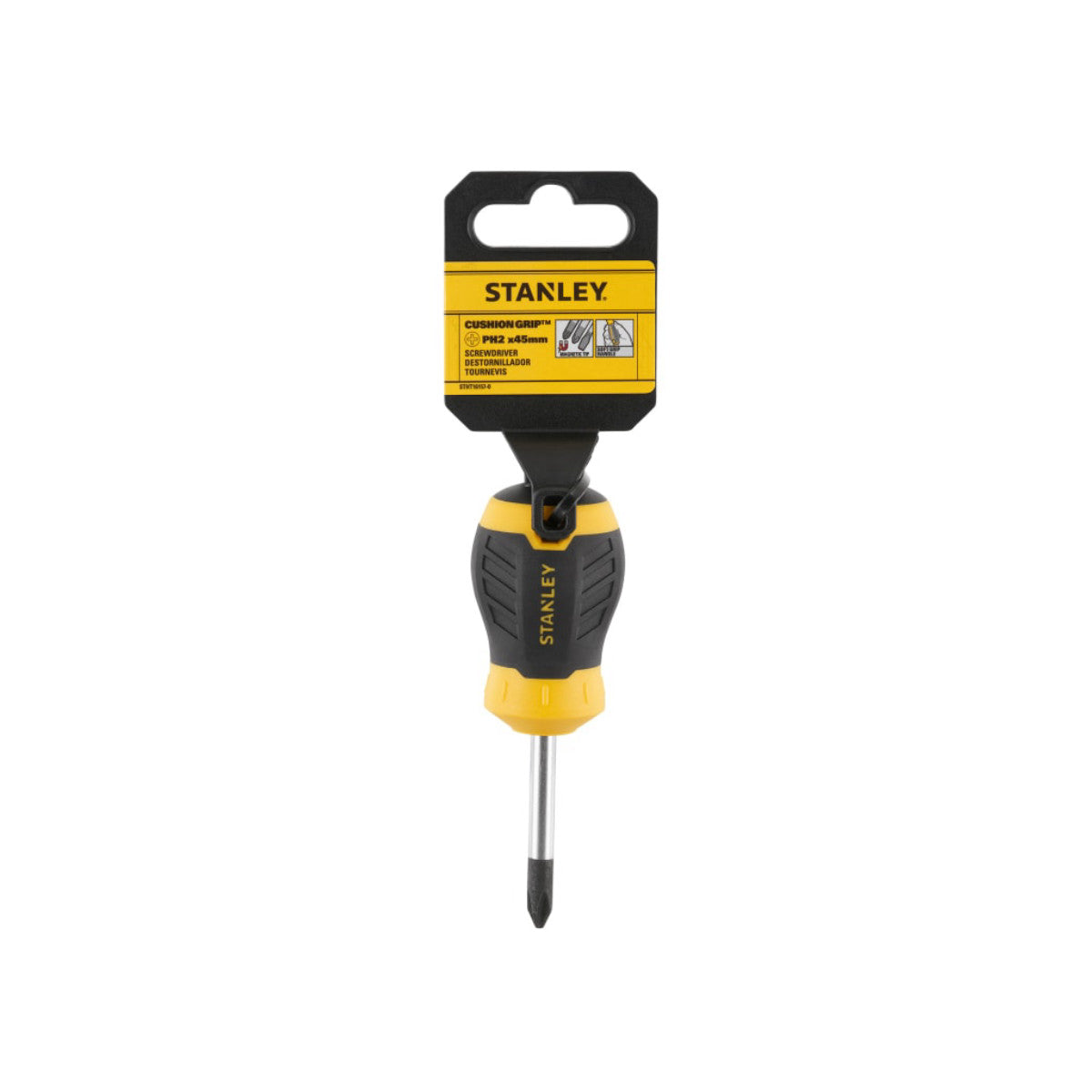 STANLEY Hand Tools CUSHION GRIP Stubby Screwdriver Phillips Tip PH2 x 45mm STA016157S