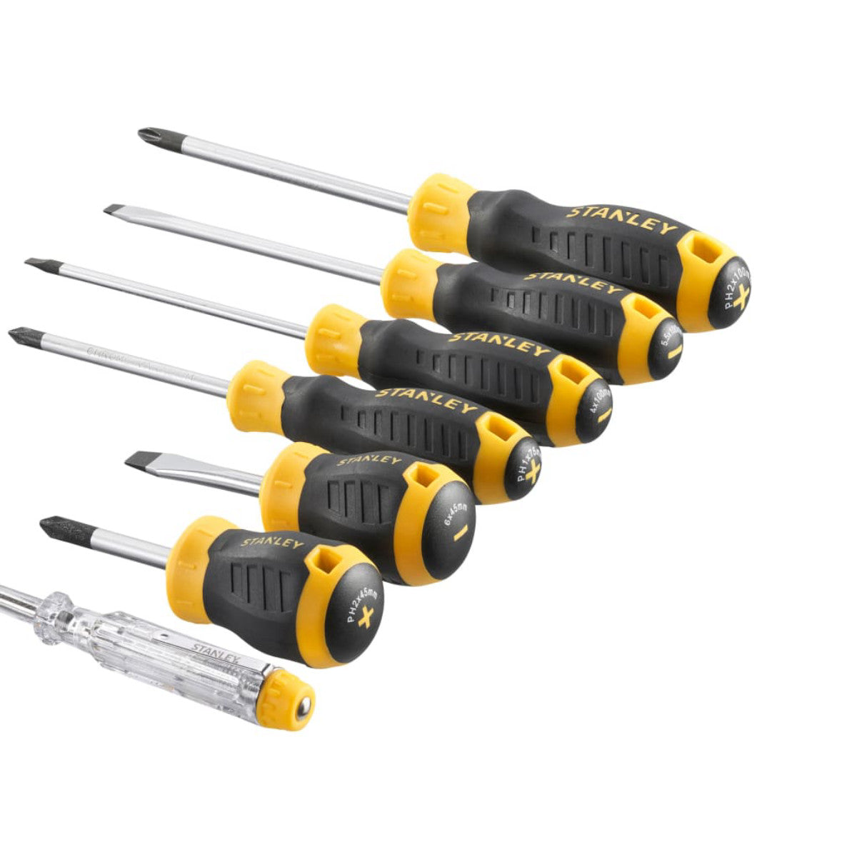 STANLEY Hand Tools CUSHION GRIP Screwdriver Set, 6 Piece + Voltage Tester STA016166