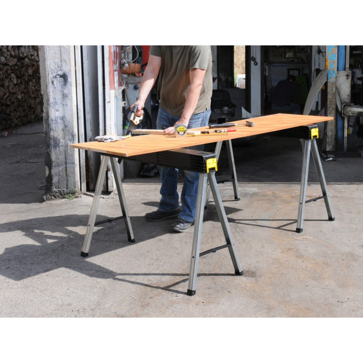 STANLEY Hand Tools Folding Metal Leg Sawhorses (Twin Pack) STA197475