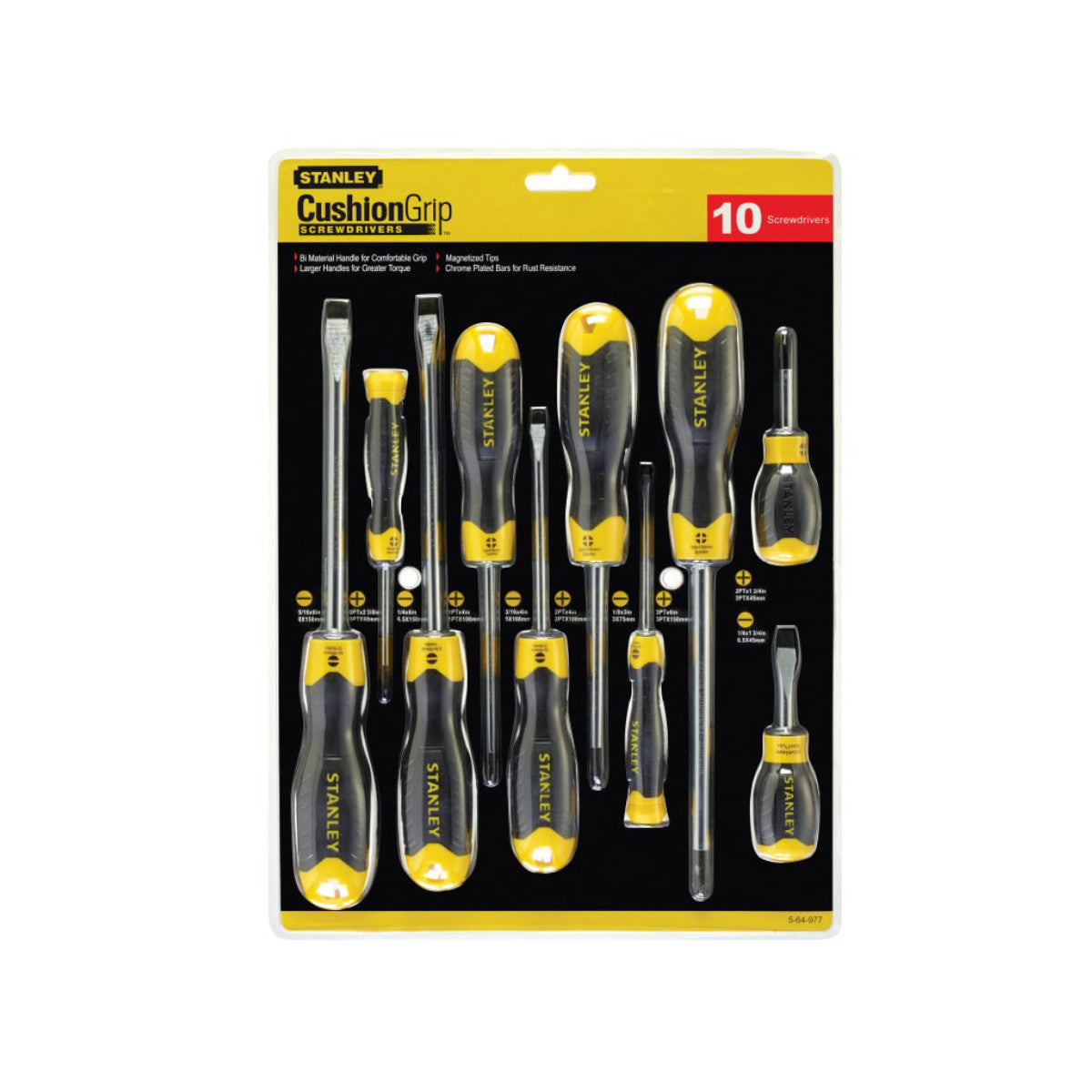 STANLEY Hand Tools Cushion Grip Screwdriver Set, 10 Piece STA564977