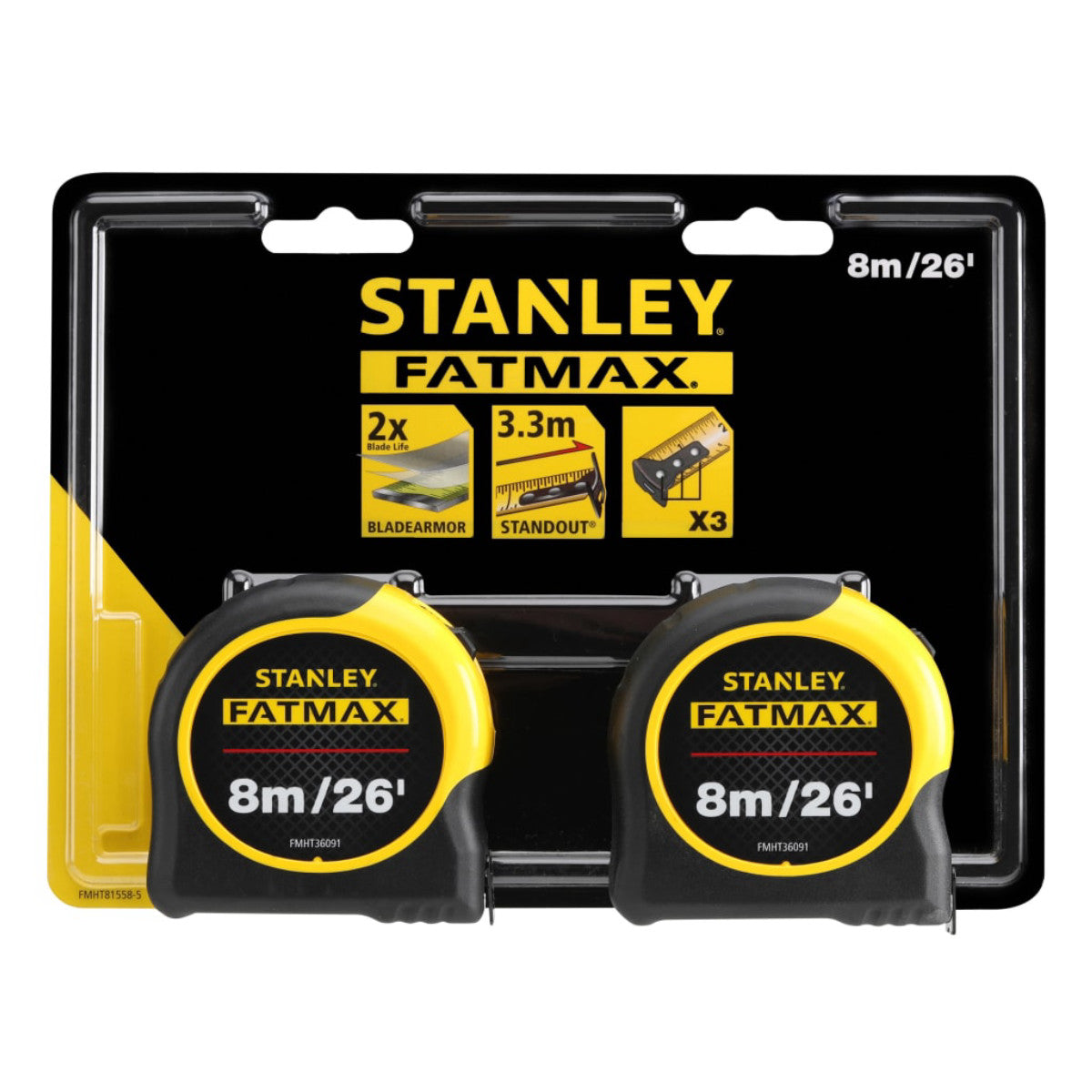 STANLEY Hand Tools FatMax Classic Tape Twin Pack 8m/26ft (Width 32mm) STA581558