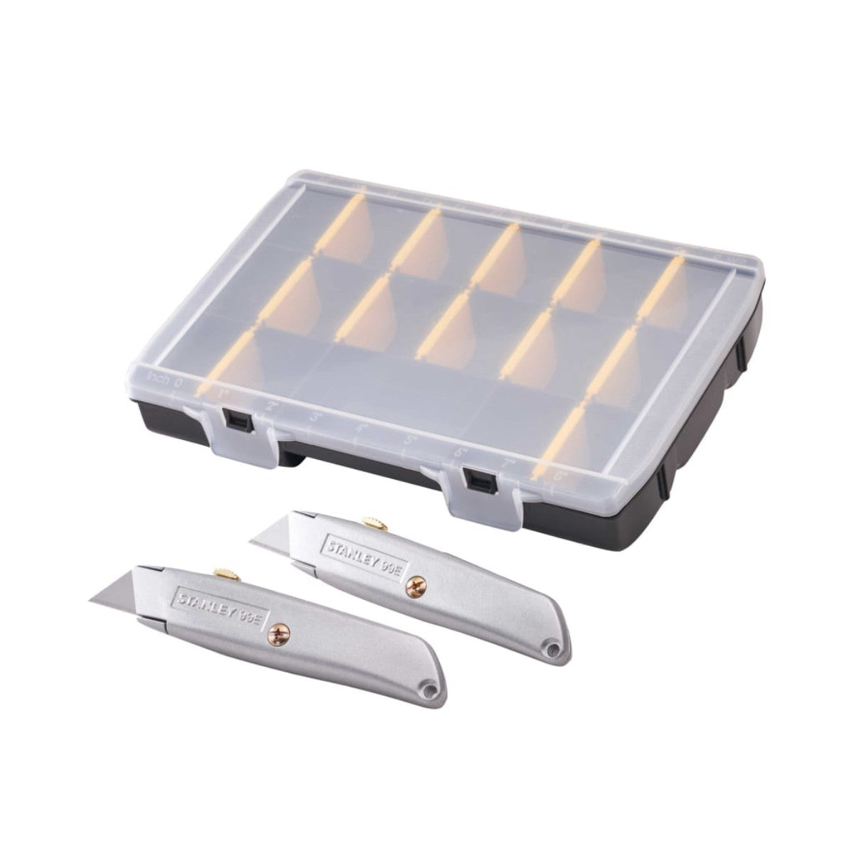 STANLEY Hand Tools 99E Trimming Knife Twin Pack with 50 Spare Blades in Organiser STA910899