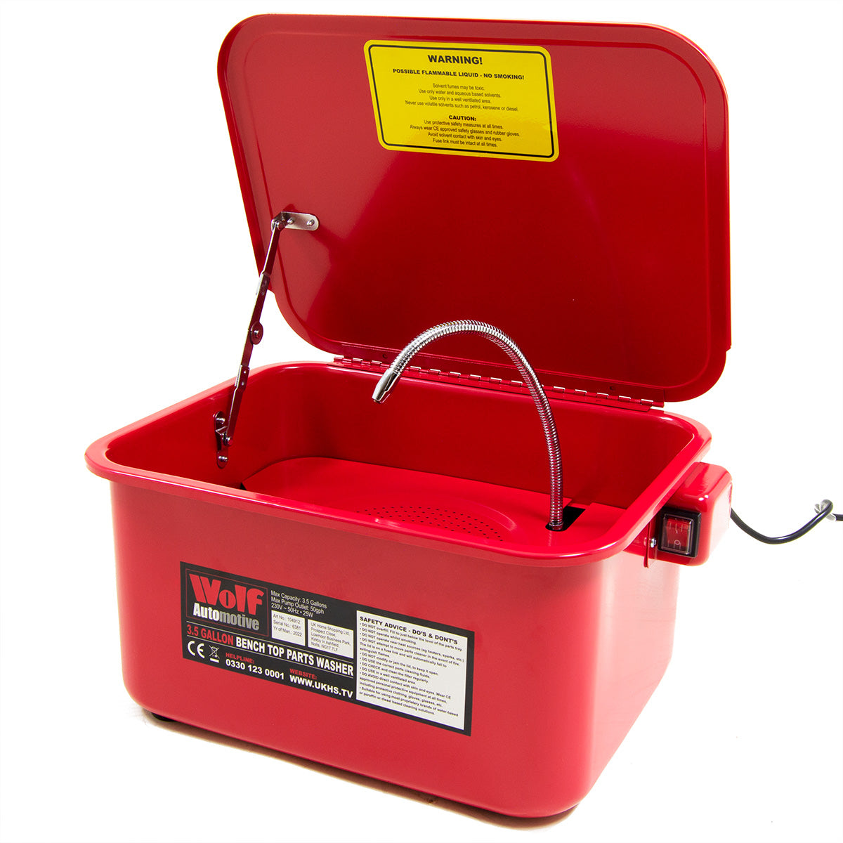 Wolf 3.5 Gallon Bench Top Parts Washer Cleaning & Degreasing Tank