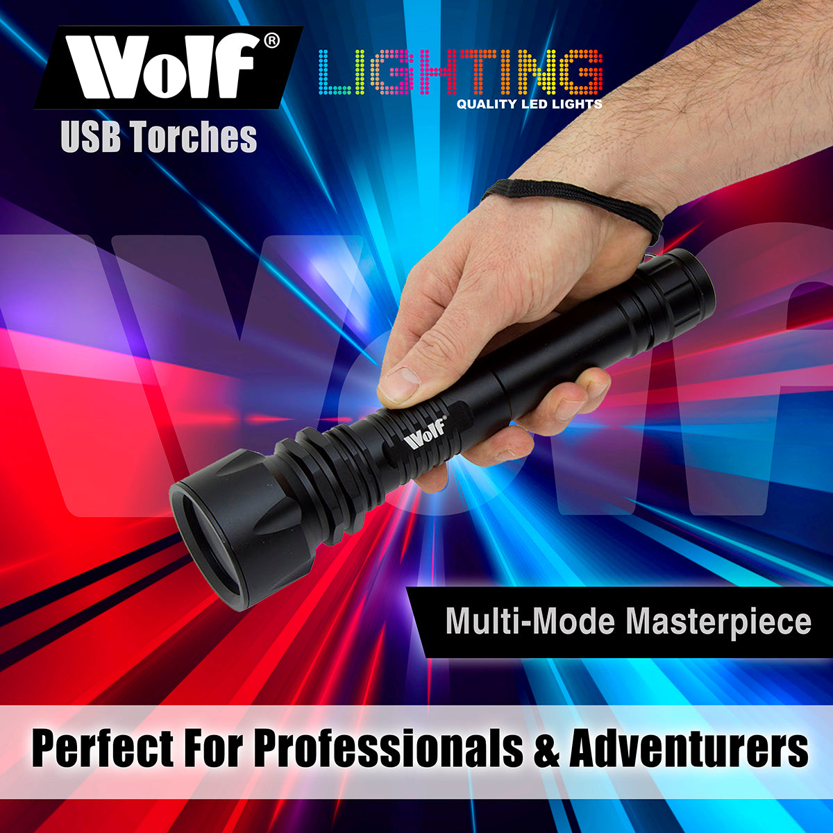 Wolf LED Torch 10w 850lm Rechargeable CREE IP44