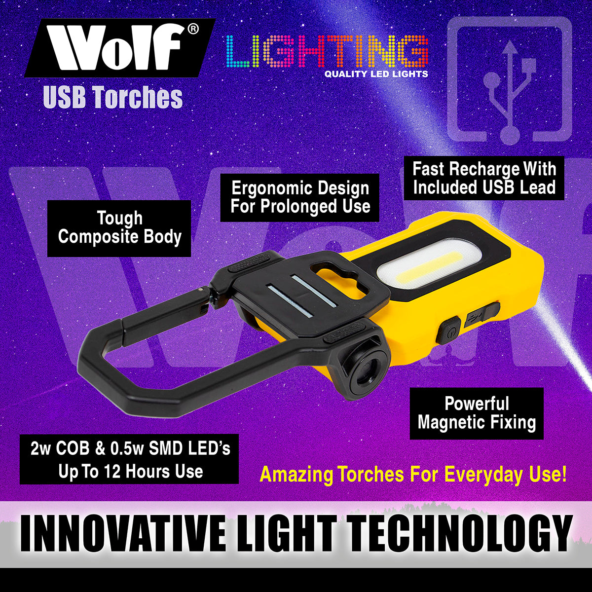Wolf 2w 200lm 'Torchmate' Rechargeable COB Torch