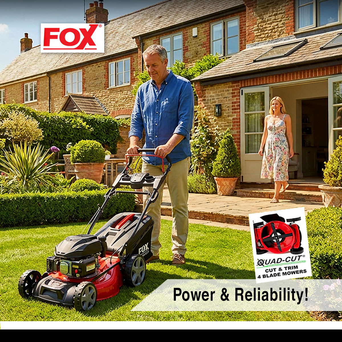 Fox Quad-Cut 510E 20" Electric Start Self Propelled Petrol Lawn Mower