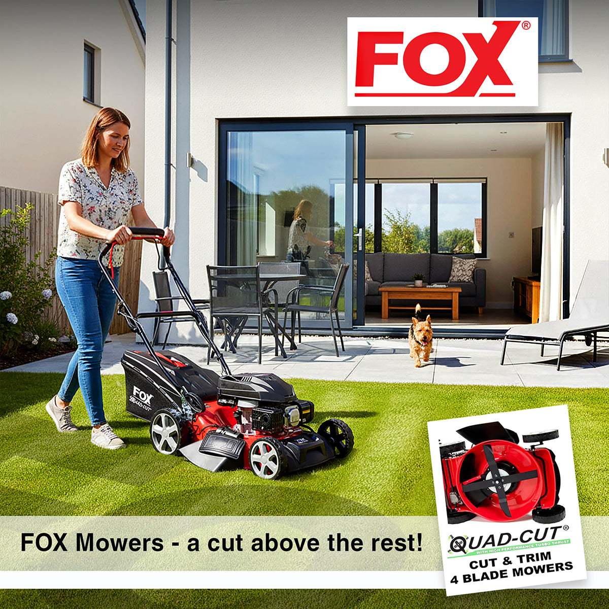 Fox Quad-Cut 460 18" Recoil Self Propelled Petrol Lawn Mower