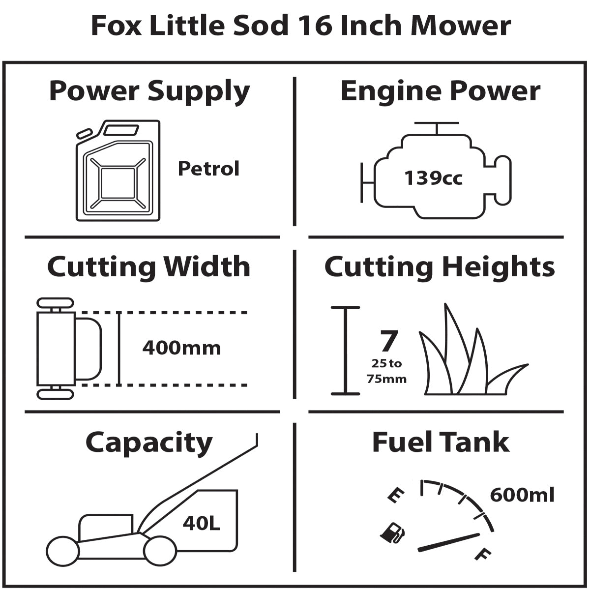 Fox LITTLE SOD 16" Recoil Self Propelled Petrol Lawn Mower 139cc Engine