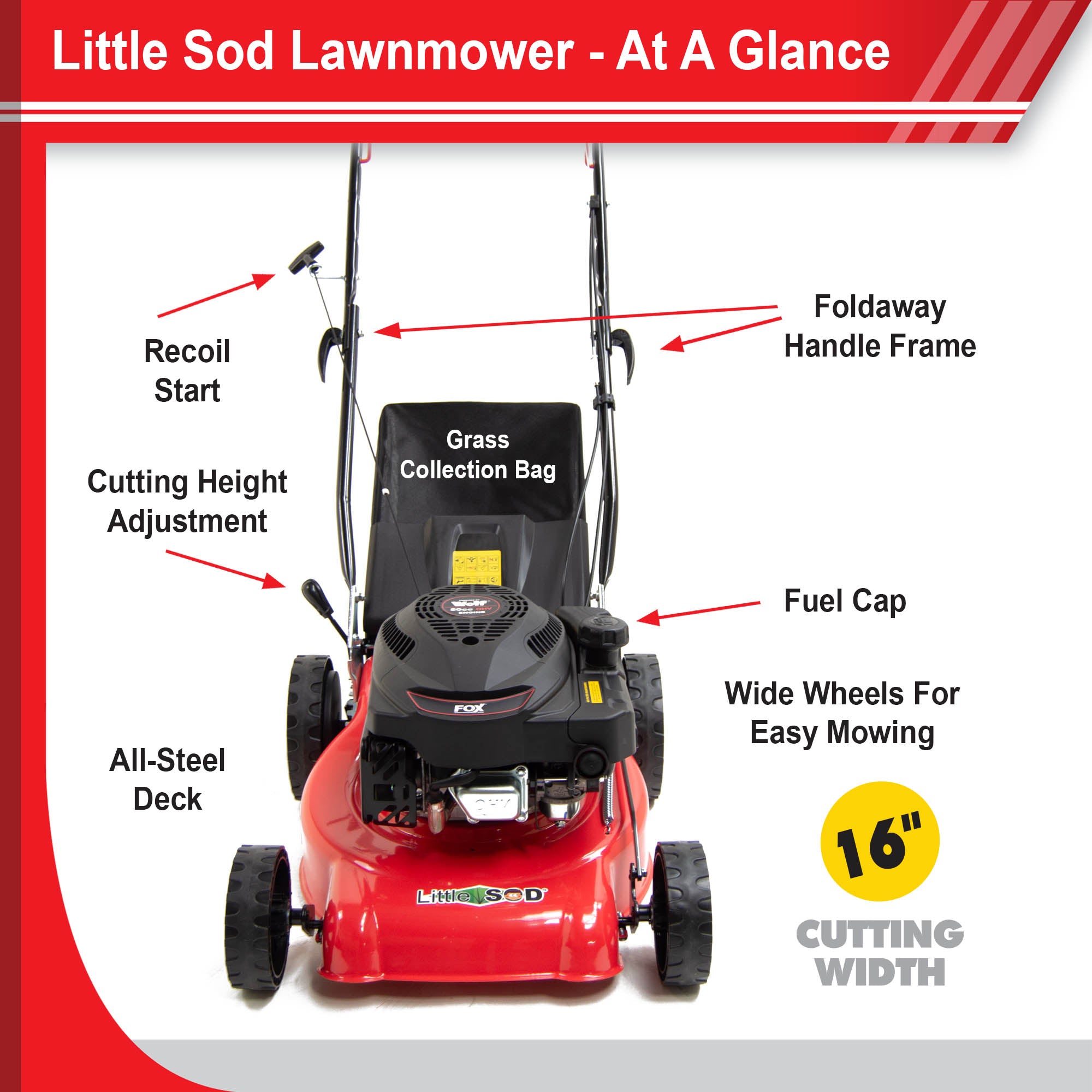 Fox LITTLE SOD 16" Recoil Self Propelled Petrol Lawn Mower 139cc Engine