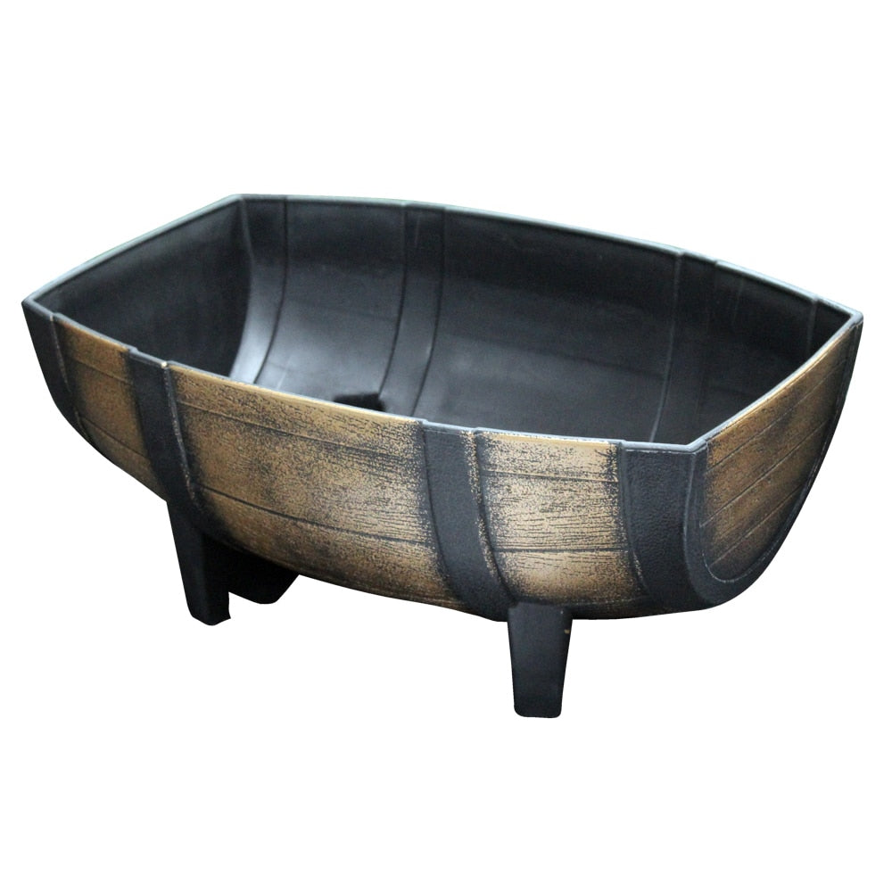 Medium Oak Barrel Effect Plastic Trough Planter - Image 1