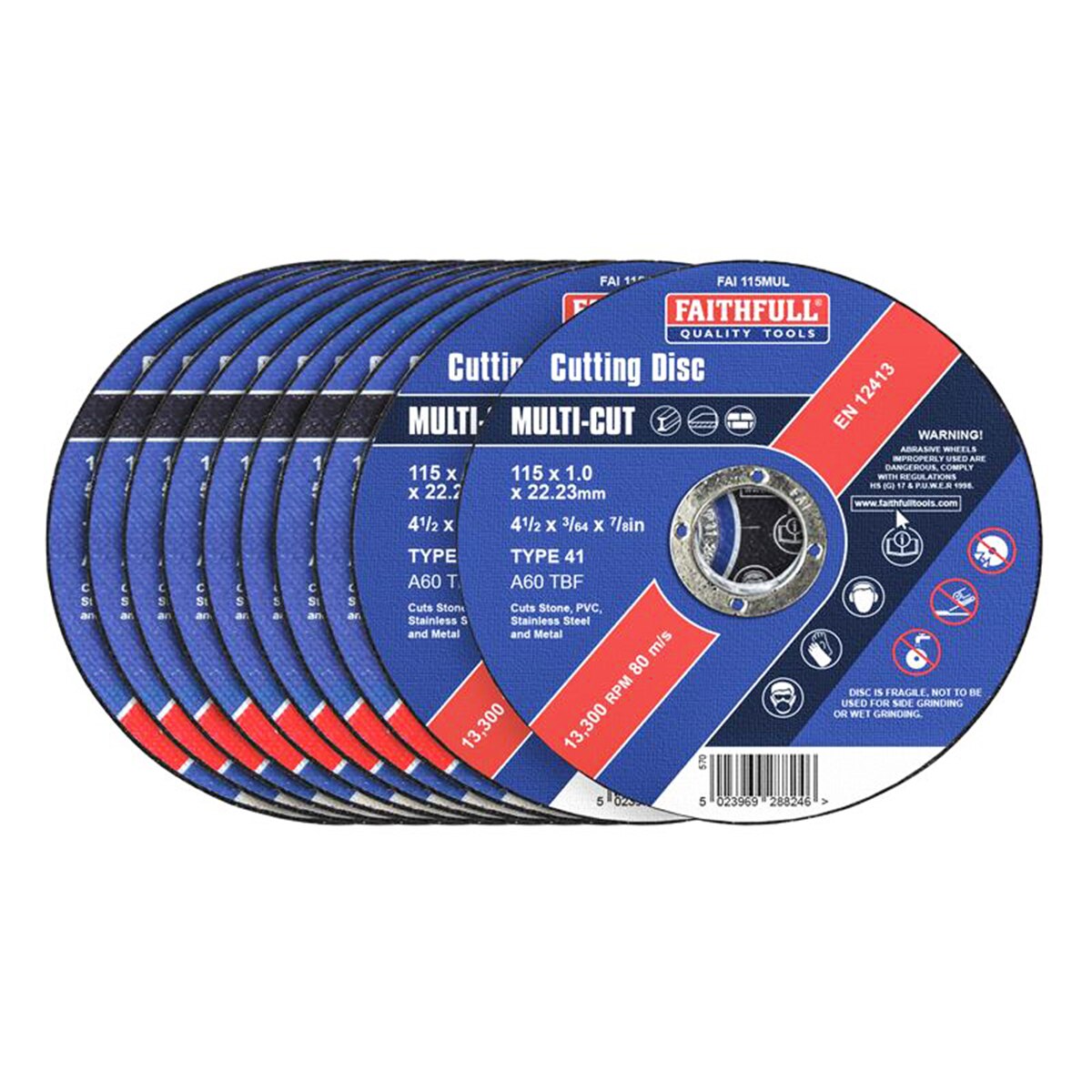 Faithfull Multi-Purpose Cutting Disc 115 x 1.0 x 22.23mm (Pack 10) - FAI11510MUL - Image 1