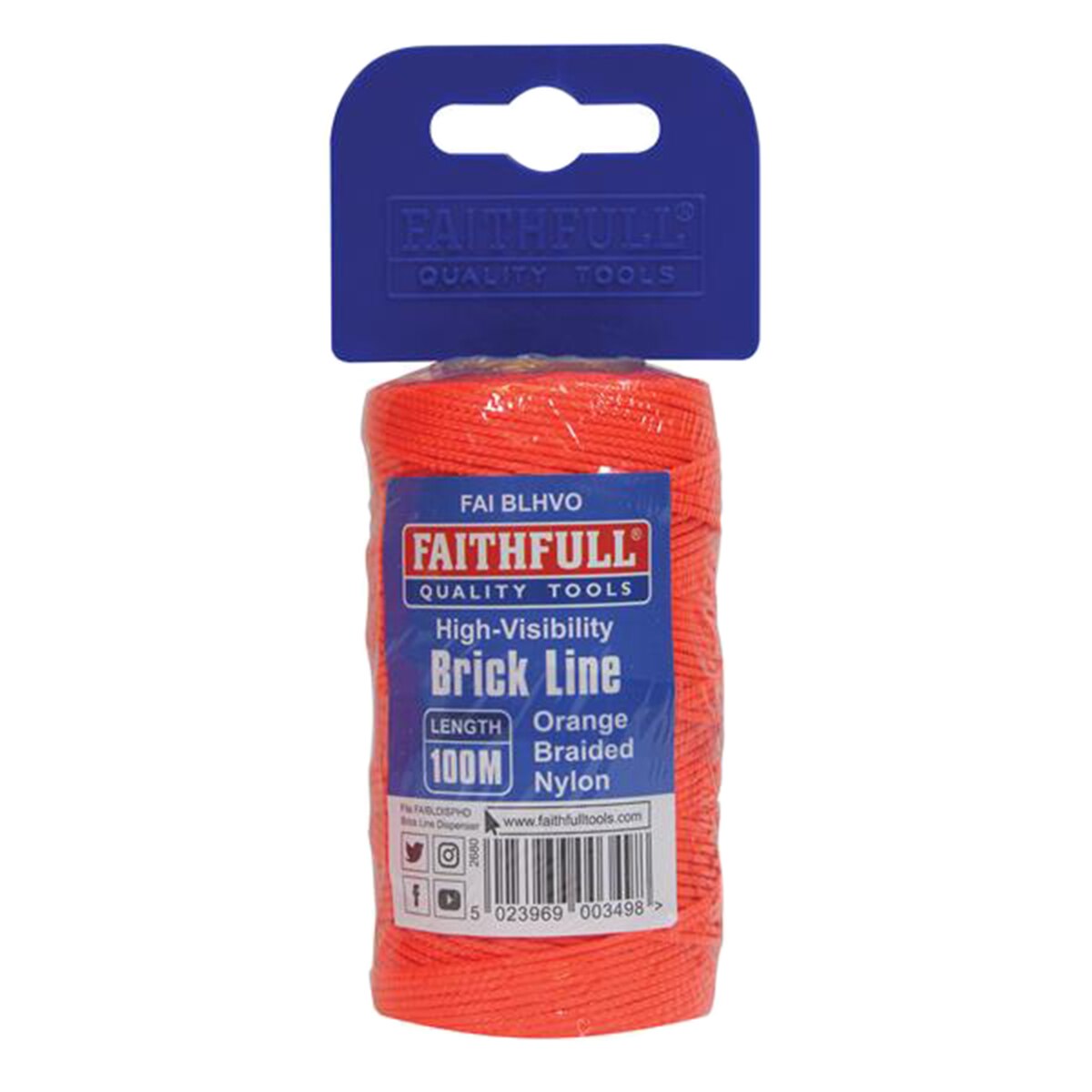 Faithfull Hi-Vis Nylon Brick Line 100m (330ft) Orange - FAIBLHVO - Image 1