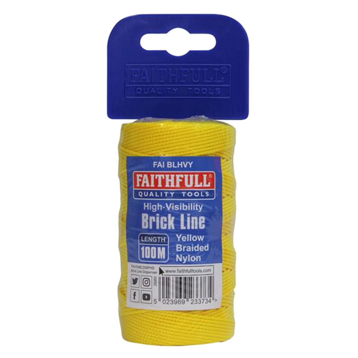 Faithfull Hi-Vis Nylon Brick Line 100m (330ft) Yellow - FAIBLHVY - Image 1