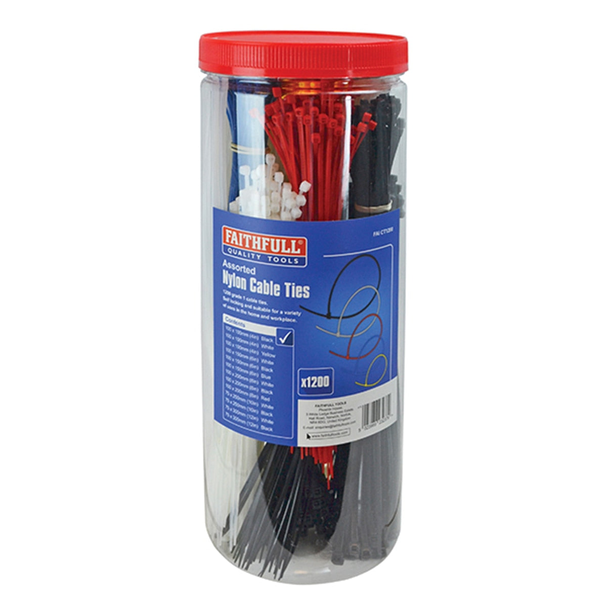 Faithfull Cable Ties (Barrel Pack 1200) - FAICT1200 - Image 1