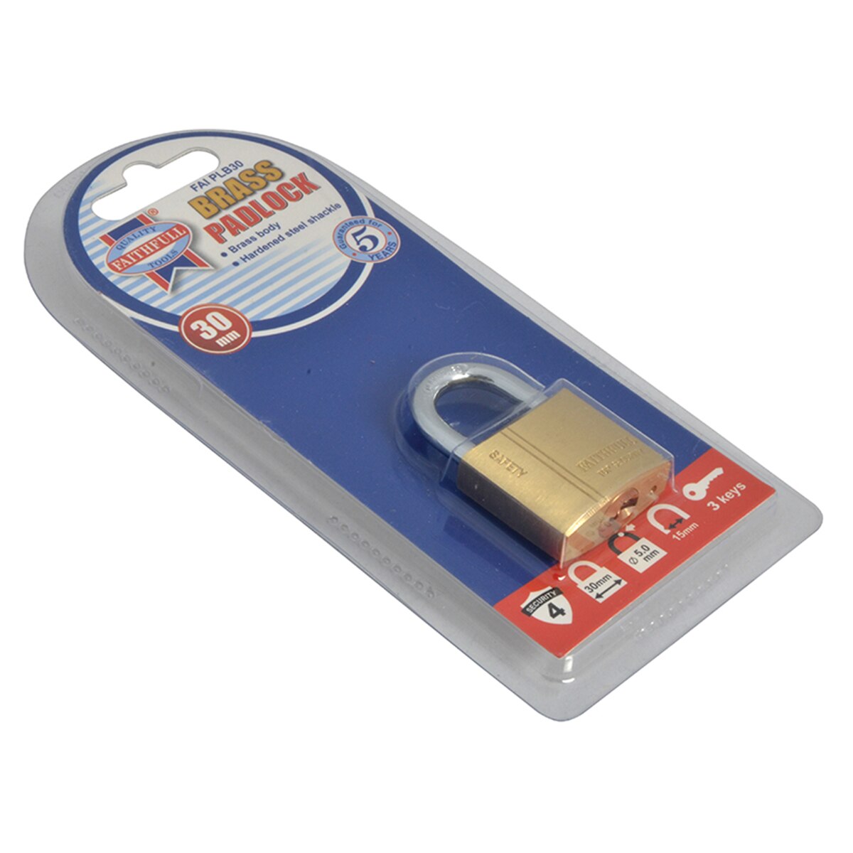 Faithfull Brass Padlock 30mm 3 Keys - FAIPLB30 - Image 5