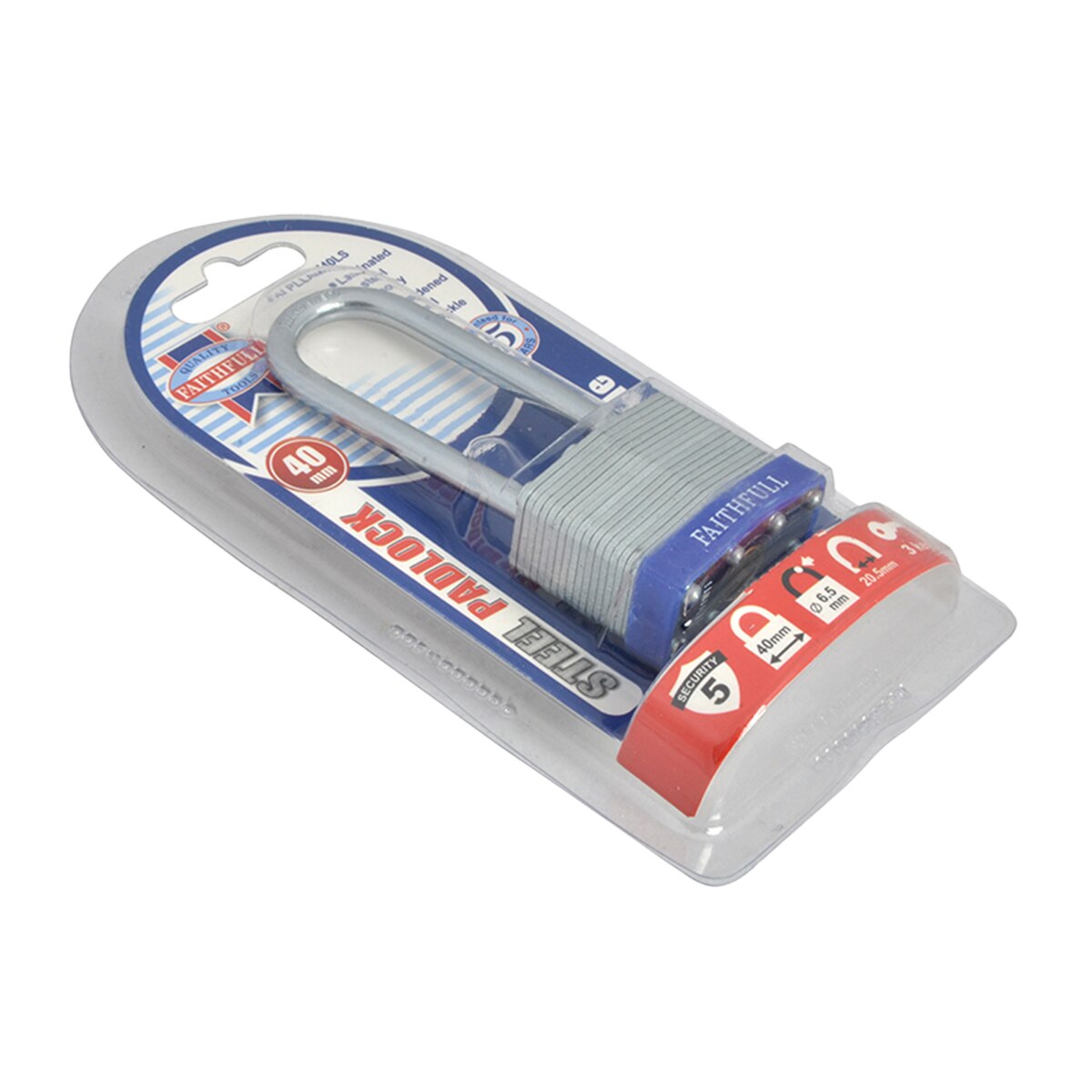 Faithfull Laminated Steel Padlock 40mm Long Shackle 3 Keys - FAIPLLAM40LS - Image 5