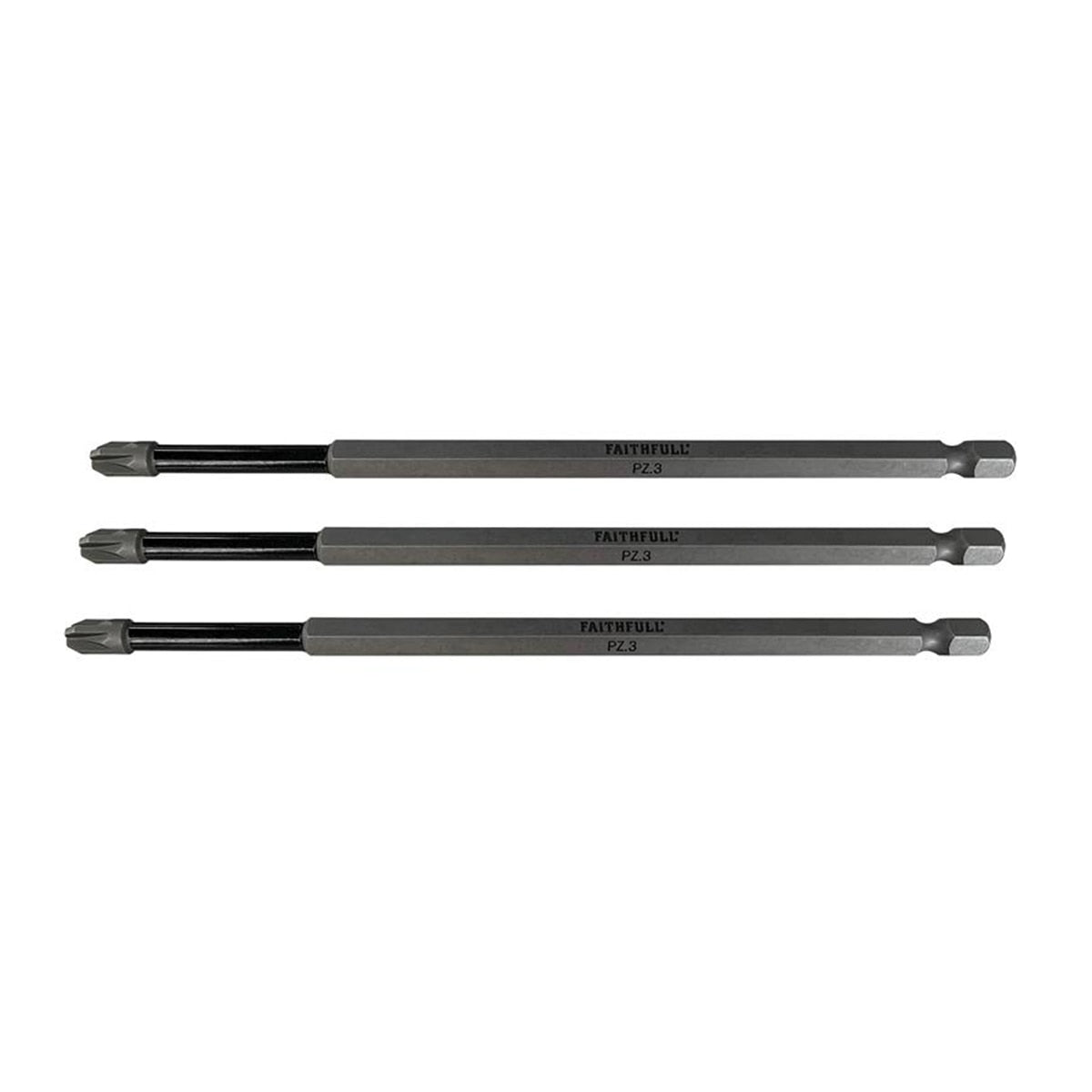 Faithfull Pozidriv Impact Screwdriver Bits PZ3 x 150mm (Pack 3) - FAISBPZ3150I - Image 1