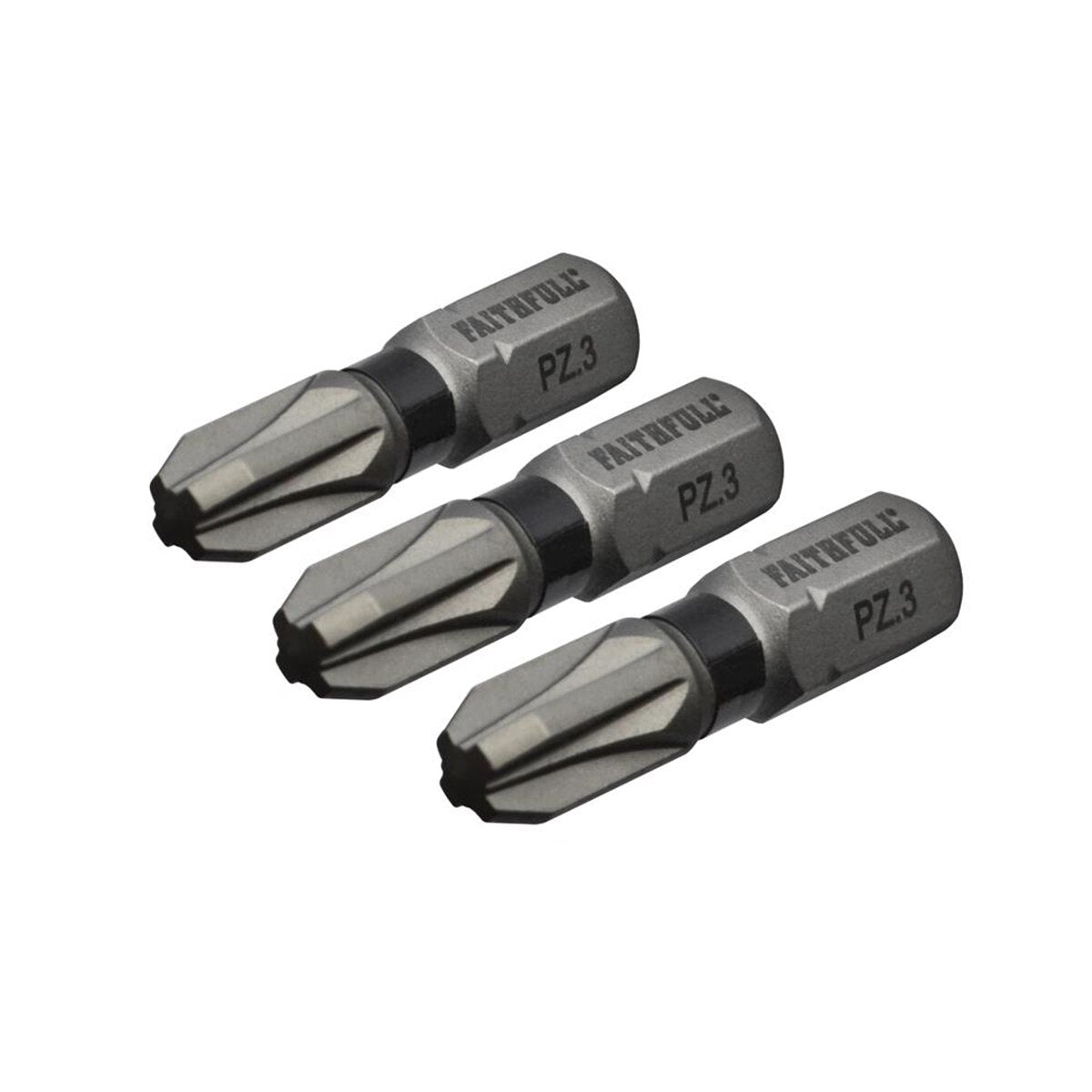 Faithfull Pozi Impact Screwdriver Bits PZ3 x 25mm (Pack 3) - FAISBPZ325IM - Image 1