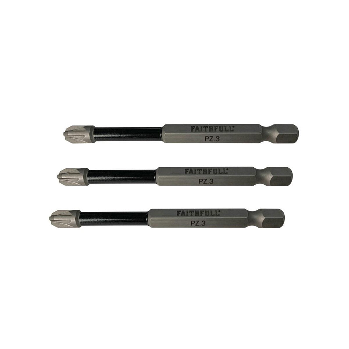 Faithfull Pozidriv Impact Screwdriver Bits PZ3 x 75mm (Pack 3) - FAISBPZ375IM - Image 1