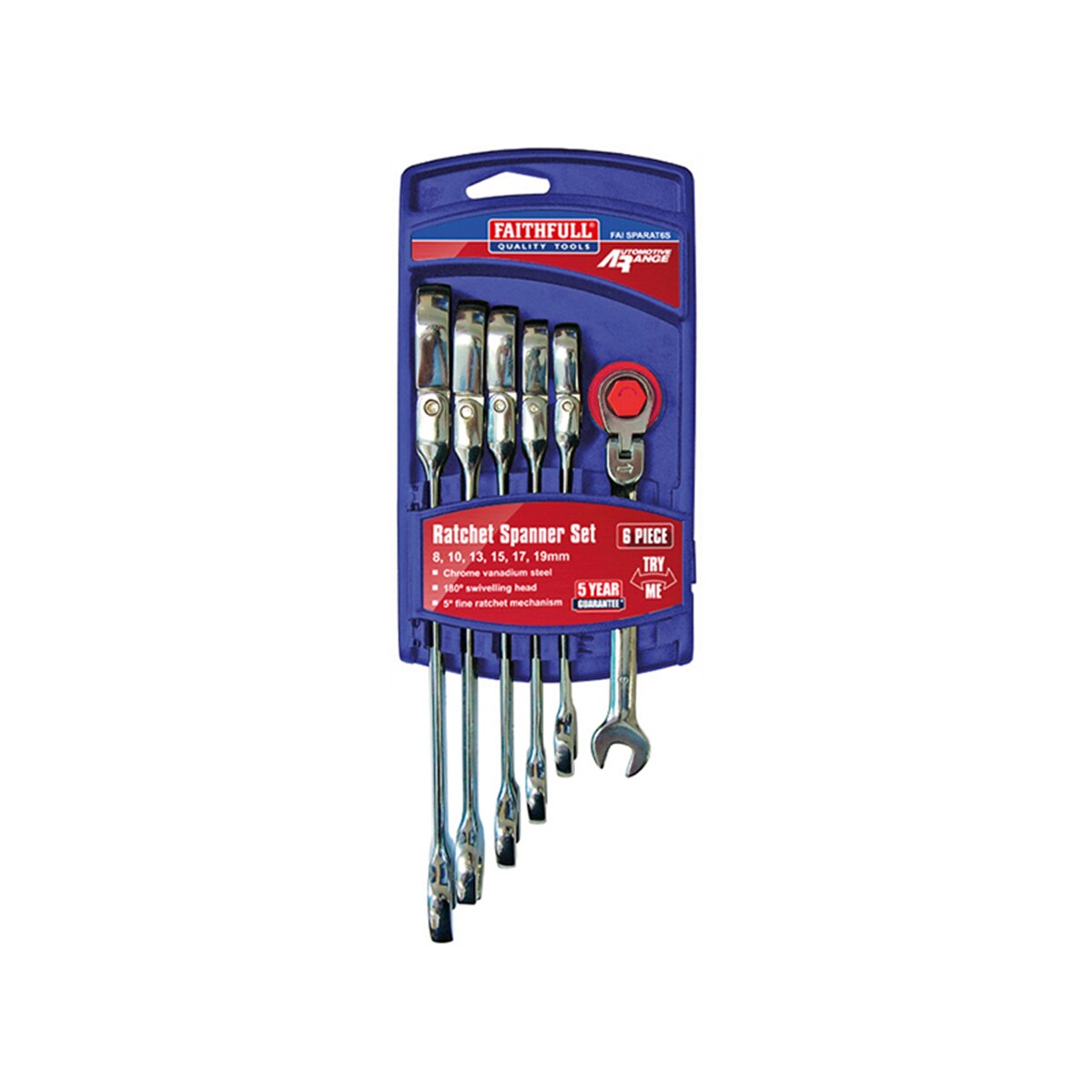 Faithfull Ratchet Combination Spanner Flex Head Set, 6 Piece - FAISPARAT6S - Image 2
