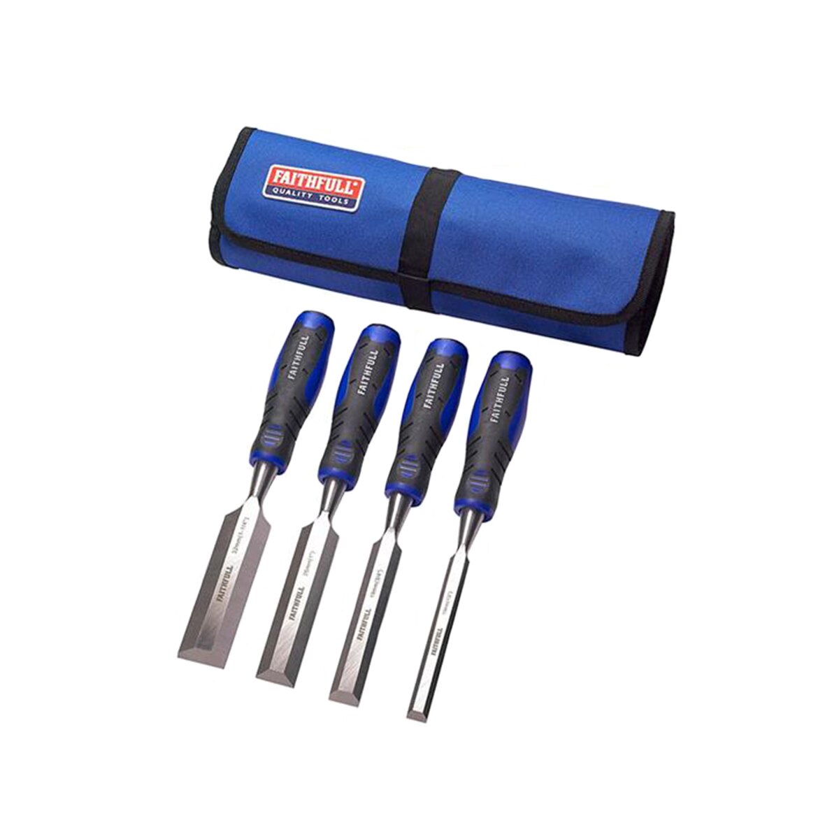 Faithfull Soft Grip Chisel Set + Chisel Roll, 4 Piece - FAIWCSGS4CR - Image 1