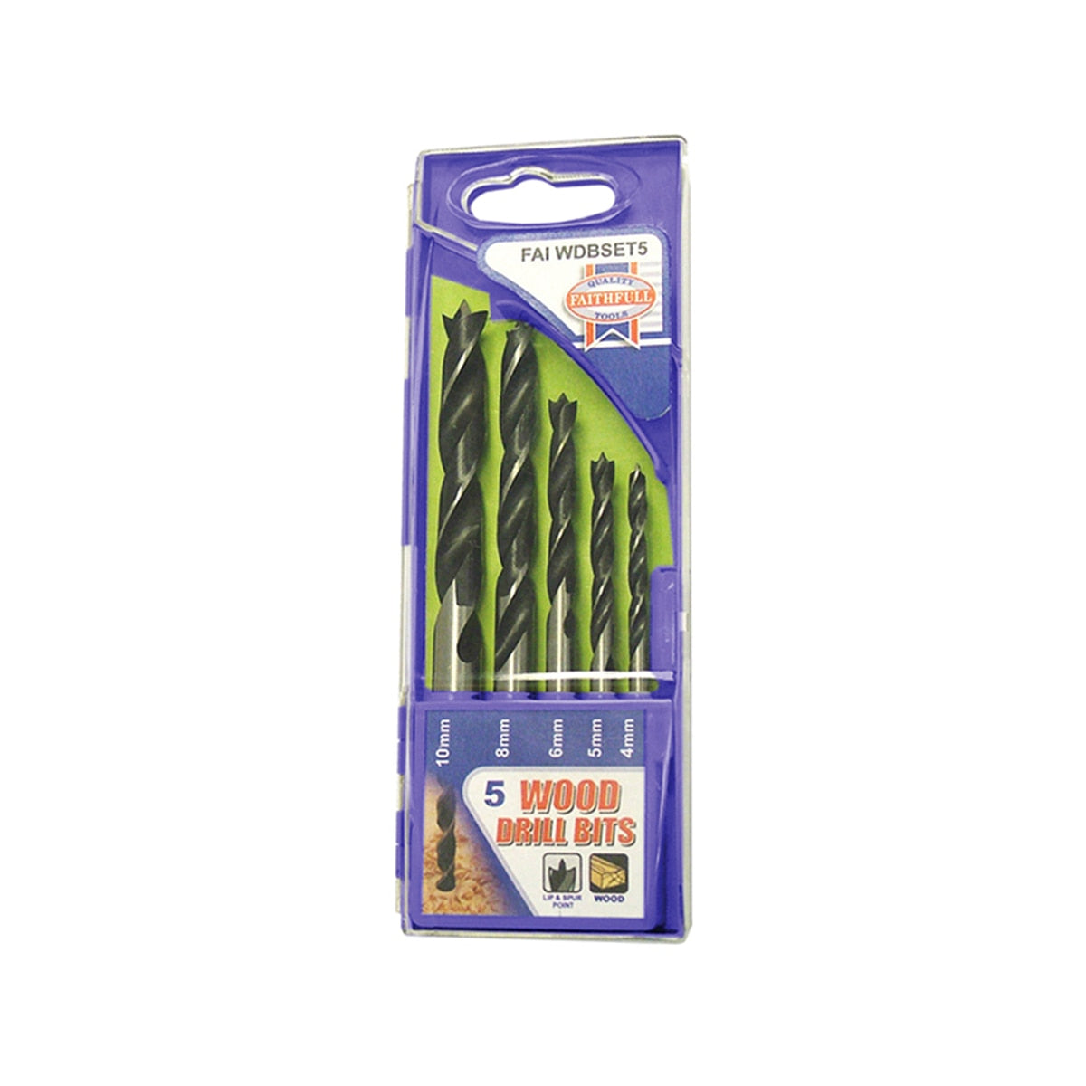 Faithfull Lip & Spur Wood Drill Bit Set, 5 Piece 4-10mm - FAIWDBSET5 - Image 1