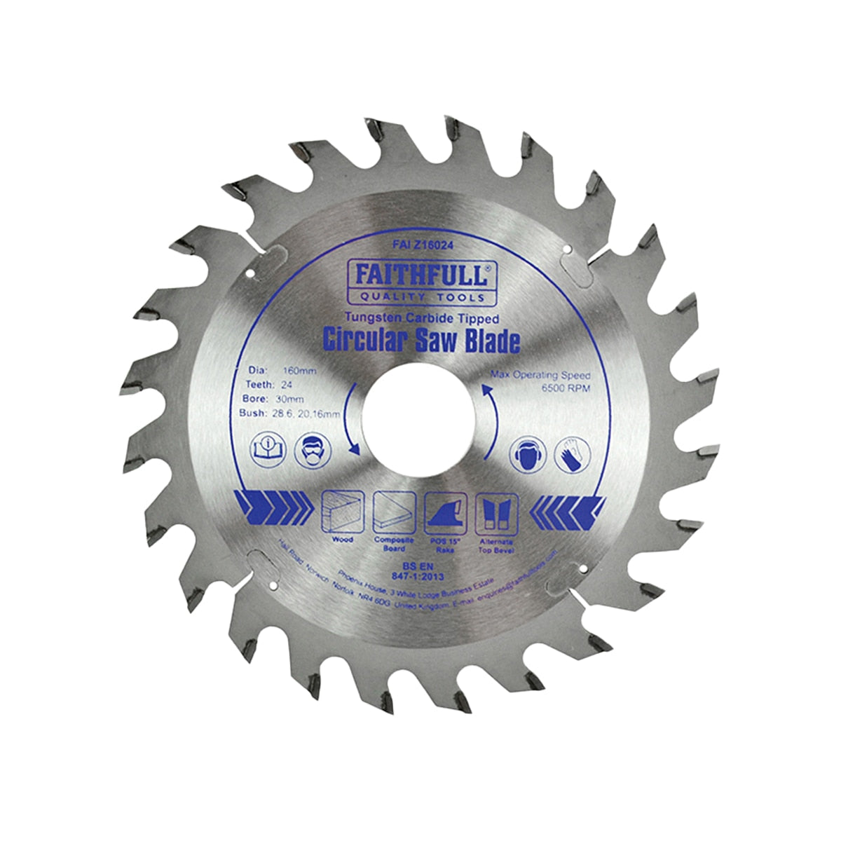 Faithfull TCT Circular Saw Blade 160 x 30mm x 24T POS - FAIZ16024 - Image 1