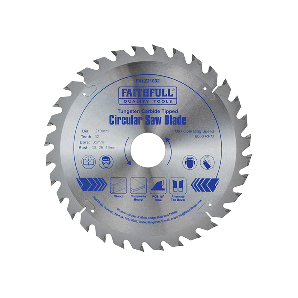 Faithfull TCT Circular Saw Blade 210 x 35mm x 32T POS - FAIZ21032 - Image 1