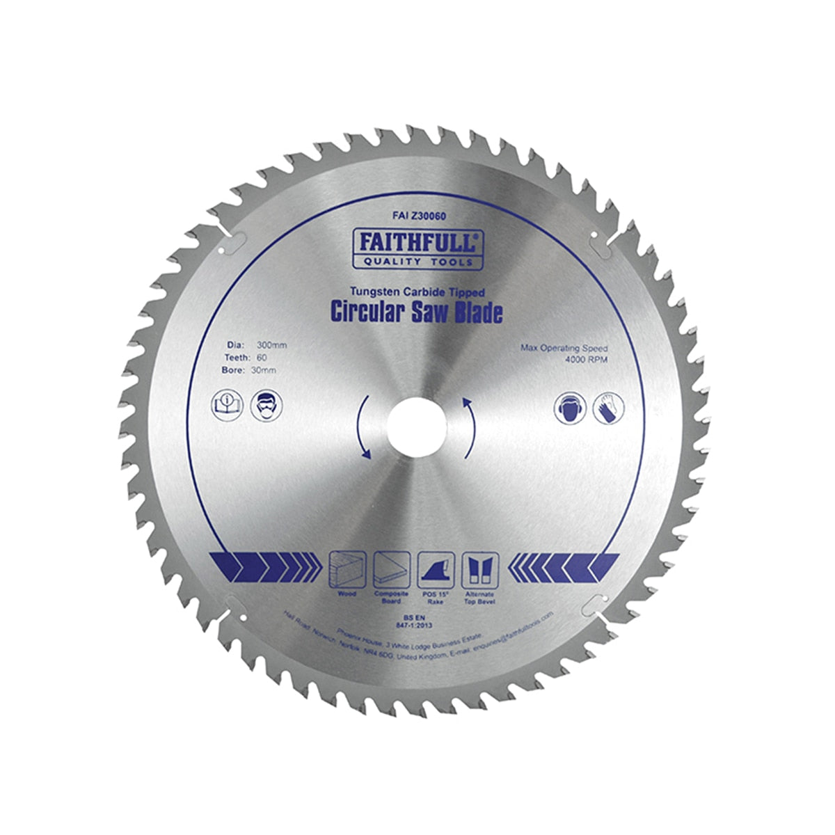 Faithfull TCT Circular Saw Blade 300 x 30mm x 60T POS - FAIZ30060 - Image 1