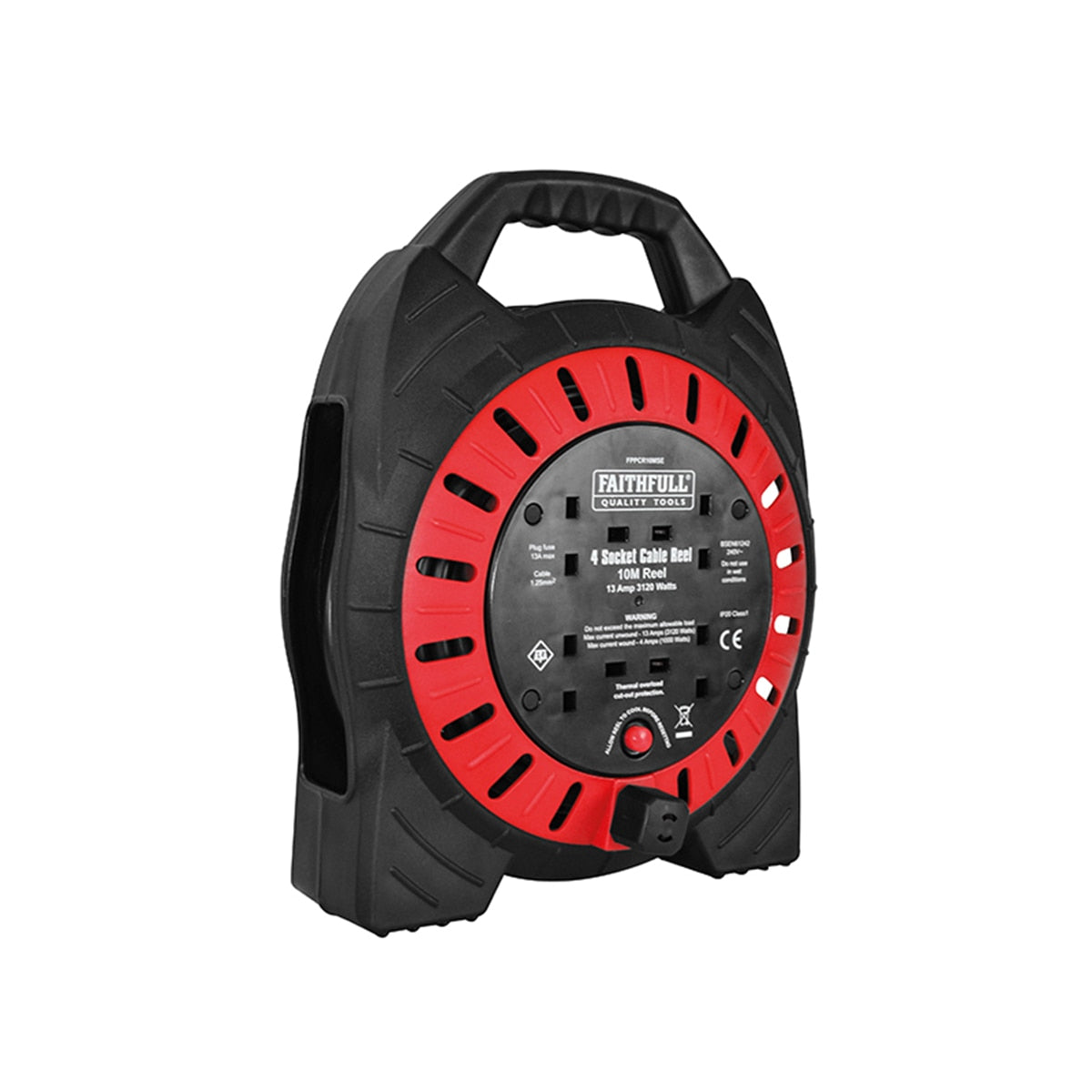 Faithfull Semi-Enclosed Cable Reel 240V 13A 4-Socket 10m - FPPCR10MSE - Image 1