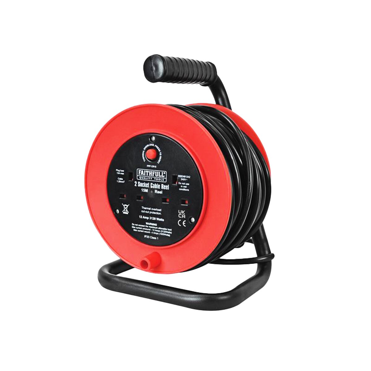 Faithfull Open Drum Cable Reel 240V 13A 2-Socket 15m - FPPCR15 - Image 1