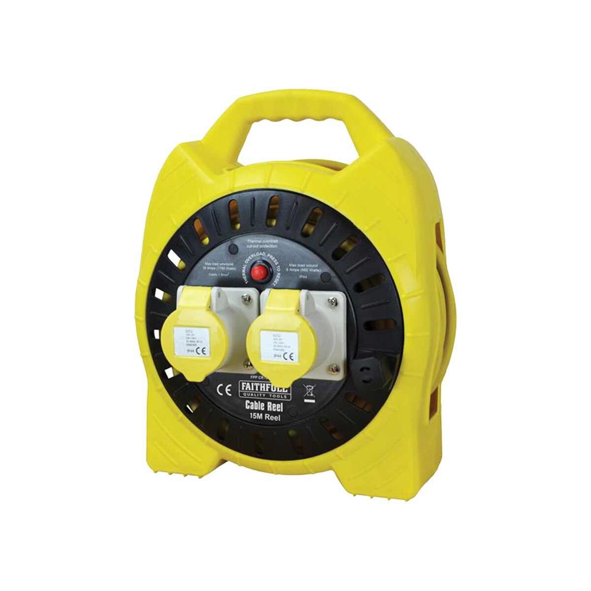 Faithfull Semi-Enclosed Cable Reel 110V 16A 2-Socket 15m (1.5mm Cable) - FPPCR15MSEL - Image 1