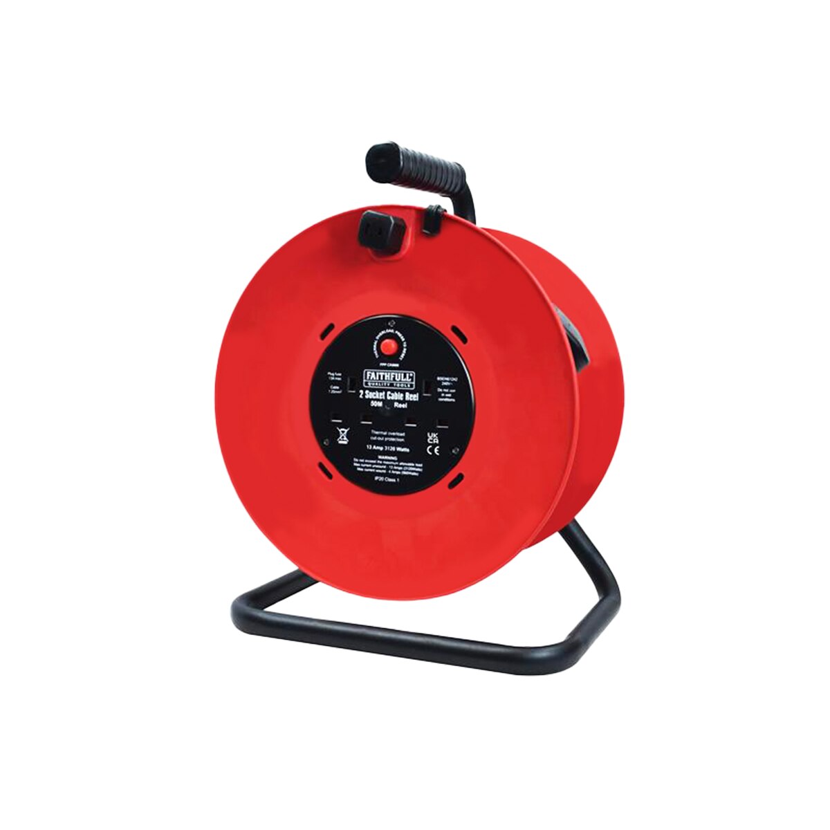 Faithfull Open Drum Cable Reel 240V 13A 2-Socket 50m - FPPCR50M - Image 1