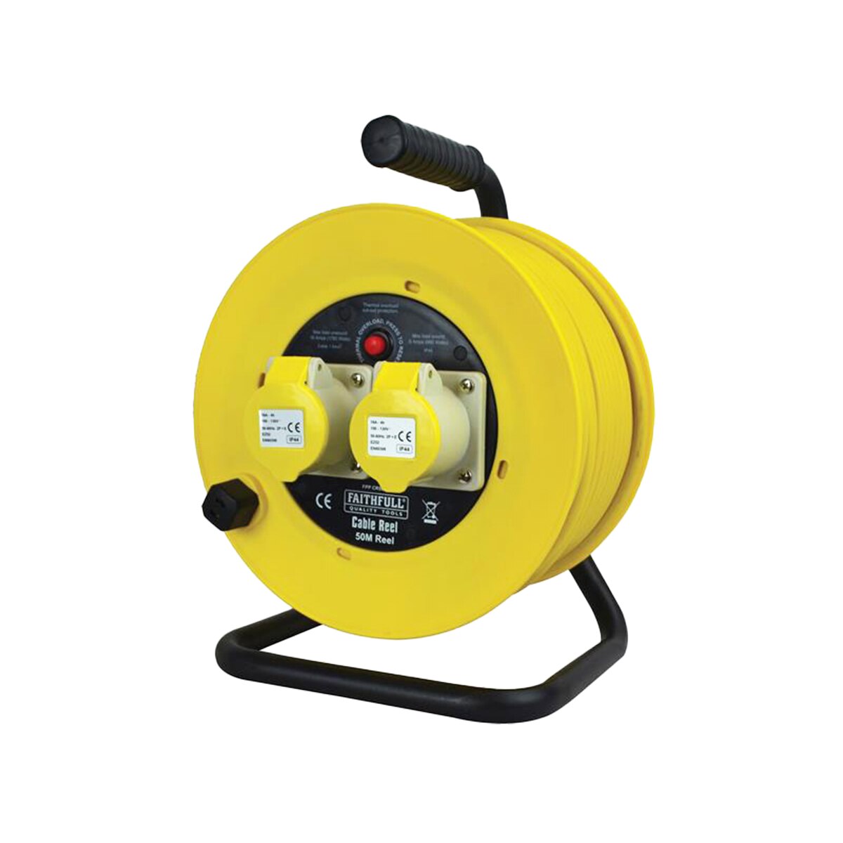 Faithfull Open Drum Cable Reel 110V 16A 2-Socket 50m (1.5mm Cable) - FPPCR50ML - Image 1