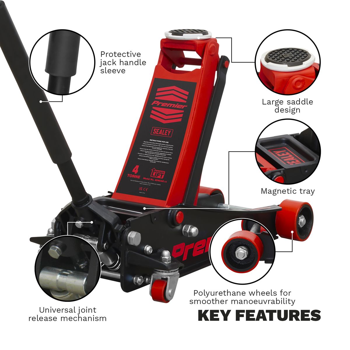 Sealey Trolley Jack 4 Tonne Rocket Lift Red - Image 5