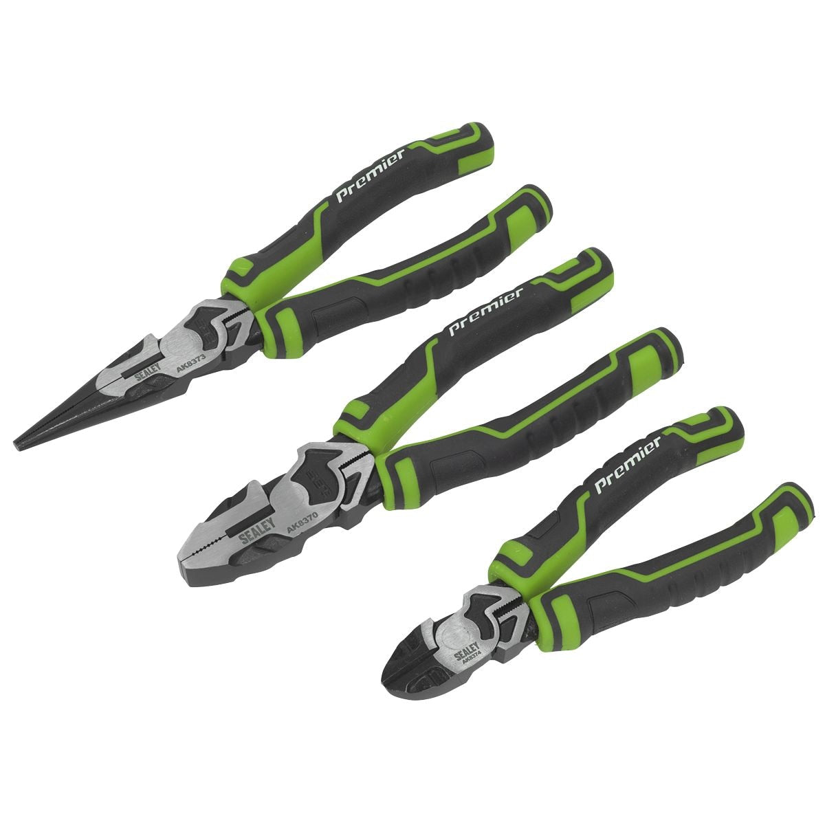 Sealey Pliers Set 3pc High Leverage Hi-Vis Green - Image 1