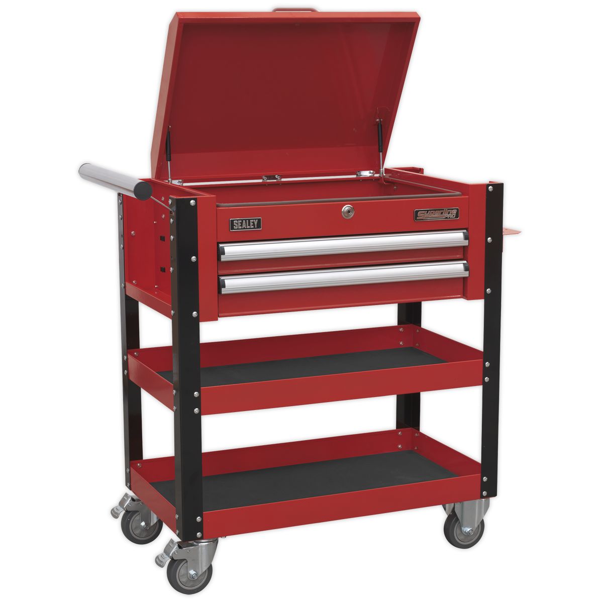 Sealey Heavy-Duty Mobile Tool & Parts Trolley 2 Drawers & Lockable Top Red - Image 1