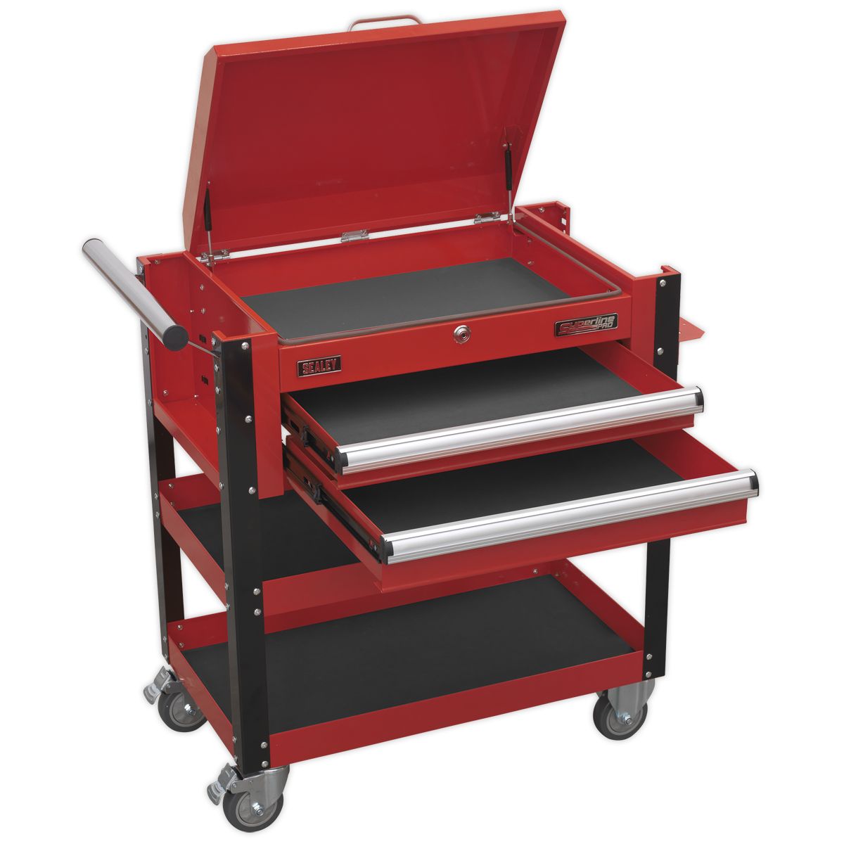 Sealey Heavy-Duty Mobile Tool & Parts Trolley 2 Drawers & Lockable Top Red - Image 4
