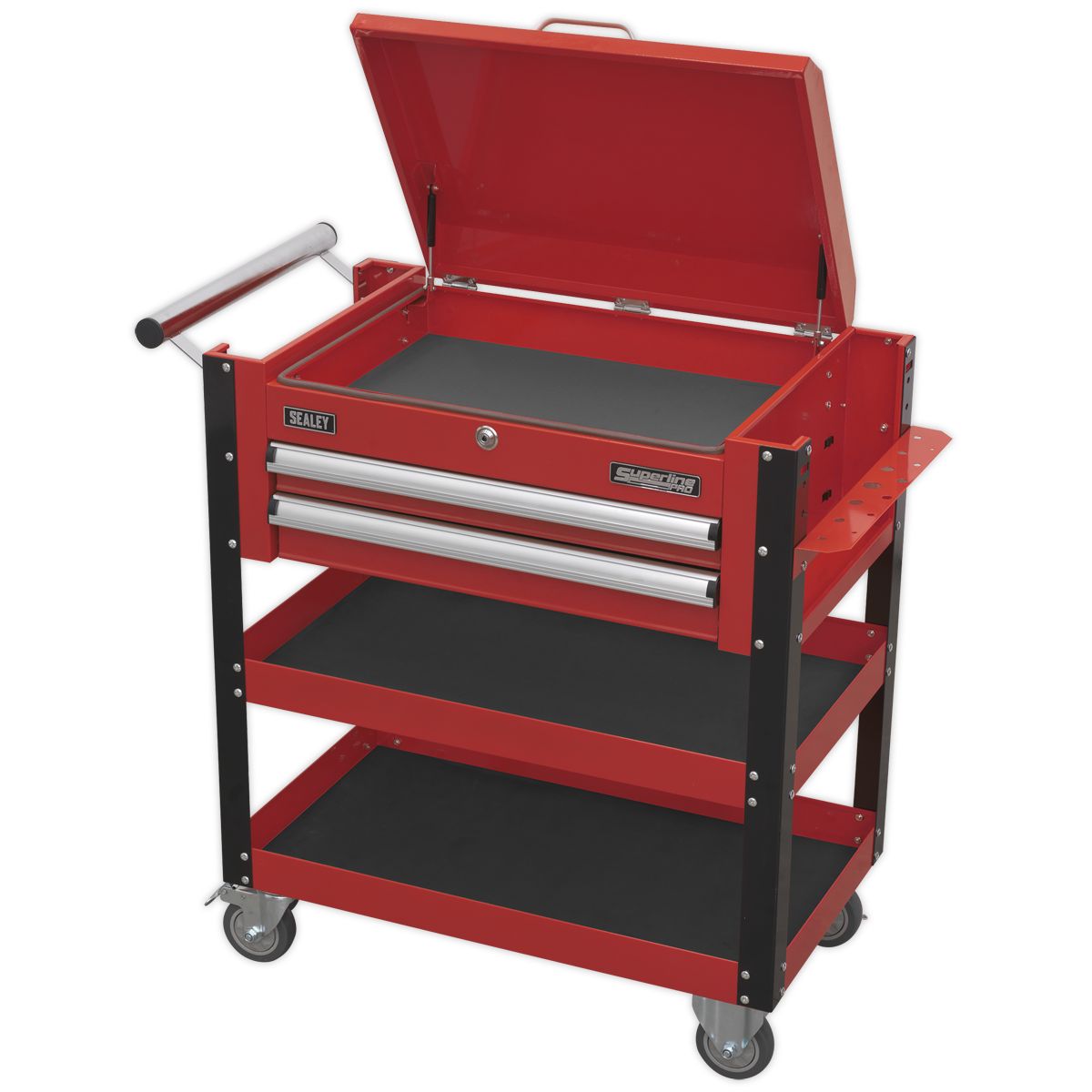 Sealey Heavy-Duty Mobile Tool & Parts Trolley 2 Drawers & Lockable Top Red - Image 8