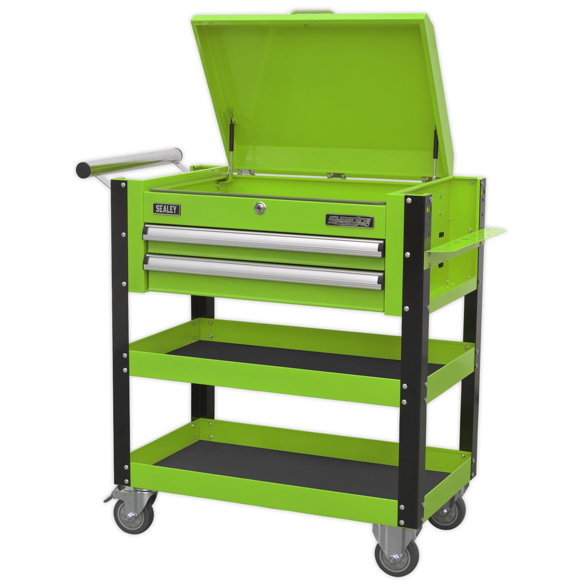 Sealey Heavy-Duty Mobile Tool & Parts Trolley 2 Drawers & Lockable Top Hi-Vis Green - Image 3