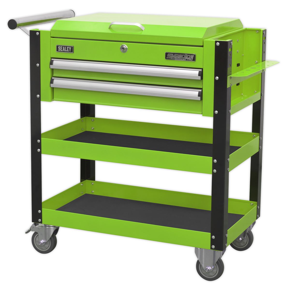 Sealey Heavy-Duty Mobile Tool & Parts Trolley 2 Drawers & Lockable Top Hi-Vis Green - Image 4