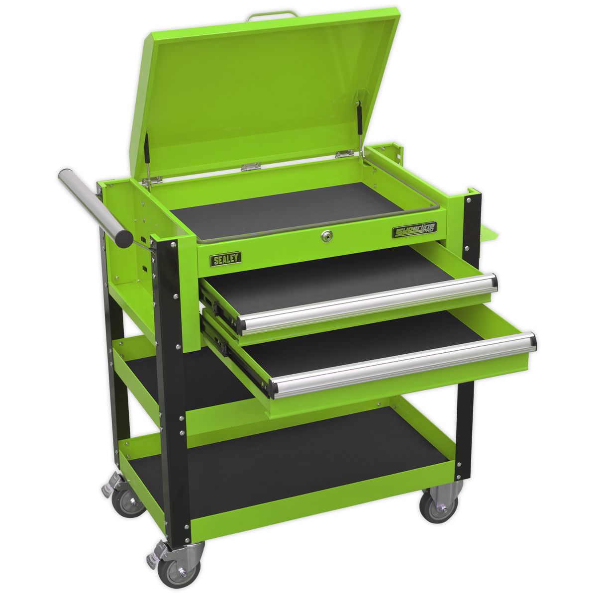 Sealey Heavy-Duty Mobile Tool & Parts Trolley 2 Drawers & Lockable Top Hi-Vis Green - Image 5