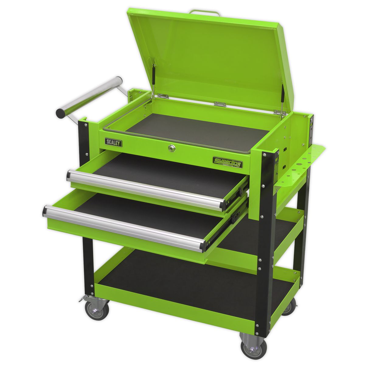 Sealey Heavy-Duty Mobile Tool & Parts Trolley 2 Drawers & Lockable Top Hi-Vis Green - Image 6